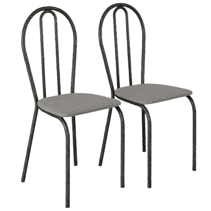 Kit 02 Cadeiras Tubular America 004 Cromo Preto Assento Grafiato ARTEF