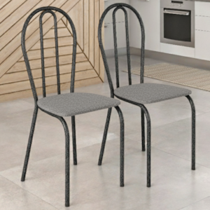 Kit 02 Cadeiras Tubular America 004 Cromo Preto Assento Grafiato ARTEF