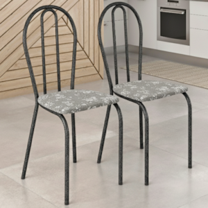 Kit 02 Cadeiras Tubular America 004 Cromo Preto Assento Iguatemi Branco ARTEF