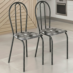 Kit 02 Cadeiras Tubular America 004 Cromo Preto Assento Pará ARTEF