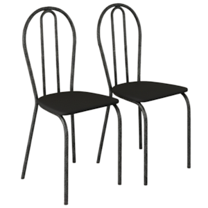 Kit 02 Cadeiras Tubular America 004 Cromo Preto Assento Preto ARTEF