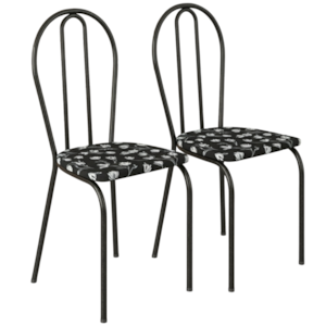 Kit 02 Cadeiras Tubular America 004 Cromo Preto Assento Preto Flor ARTEF