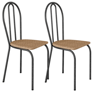 Kit 02 Cadeiras Tubular America 004 Cromo Preto Assento Rattan ARTEF