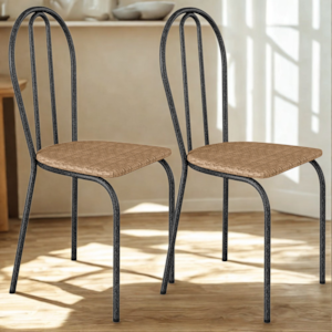 Kit 02 Cadeiras Tubular America 004 Cromo Preto Assento Rattan ARTEF