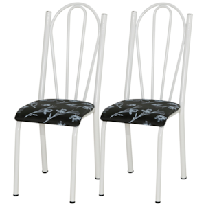 Kit 02 Cadeiras Tubular America 021 Branco Assento Preto Flor ARTEF