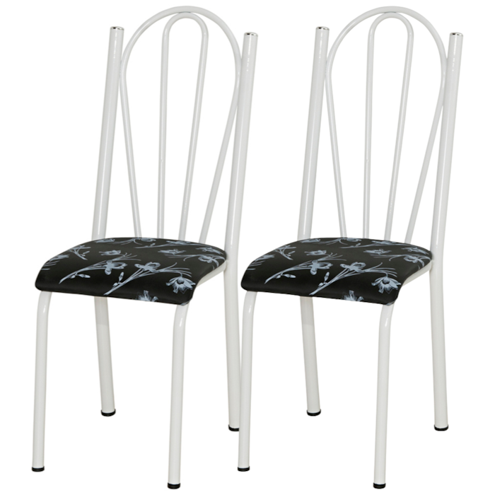 Kit 02 Cadeiras Tubular America 021 Branco Assento Preto Flor ARTEF