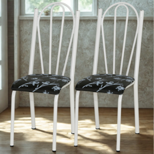 Kit 02 Cadeiras Tubular America 021 Branco Assento Preto Flor ARTEF