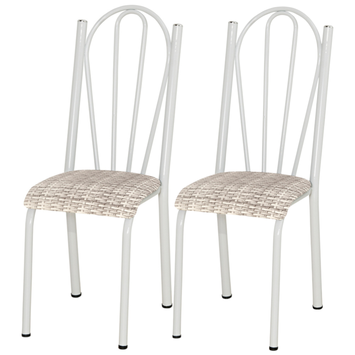 Kit 02 Cadeiras Tubular America 021 Branco Assento Rattan ARTEF