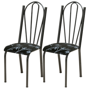 Kit 02 Cadeiras Tubular America 021 Cromo Preto Assento Preto Flor ARTEF
