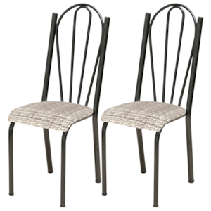 Kit 02 Cadeiras Tubular America 021 Cromo Preto Assento Rattan ARTEF