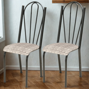 Kit 02 Cadeiras Tubular America 021 Cromo Preto Assento Rattan ARTEF