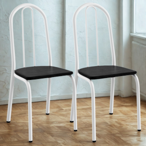 Kit 02 Cadeiras Tubular America 050 Branco Assento Preto ARTEF