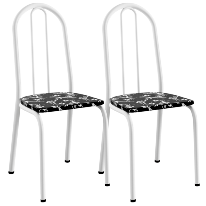 Kit 02 Cadeiras Tubular America 050 Branco Assento Preto Flor ARTEF