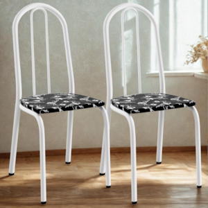 Kit 02 Cadeiras Tubular America 050 Branco Assento Preto Flor ARTEF
