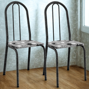 Kit 02 Cadeiras Tubular America 050 Cromo Preto Assento Pará ARTEF