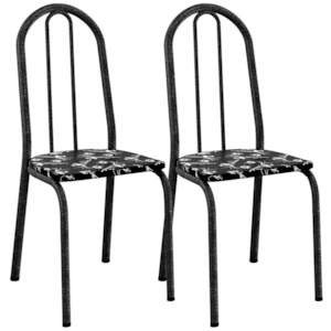 Kit 02 Cadeiras Tubular America 050 Cromo Preto Assento Preto Flor ARTEF