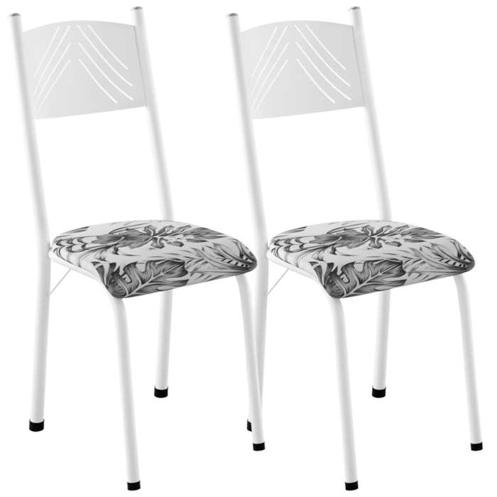 Kit 02 Cadeiras Tubular America 051 Branco Assento Floral Cinza ARTEF