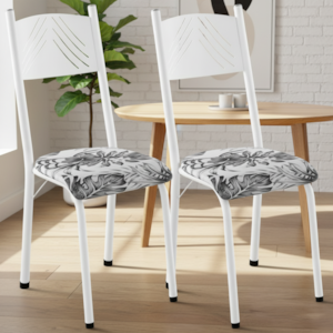 Kit 02 Cadeiras Tubular America 051 Branco Assento Floral Cinza ARTEF