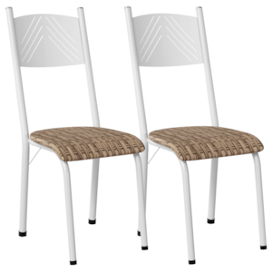 Kit 02 Cadeiras Tubular America 051 Branco Assento Rattan ARTEF