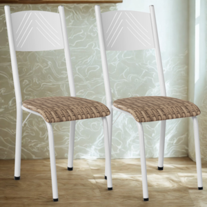 Kit 02 Cadeiras Tubular America 051 Branco Assento Rattan ARTEF