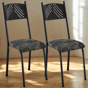 Kit 02 Cadeiras Tubular America 051 Preto Assento Floral Dourado ARTEF