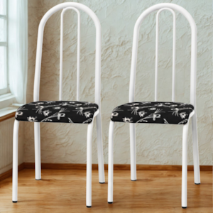 Kit 02 Cadeiras Tubular America 056 Branco Assento Preto Flor ARTEF