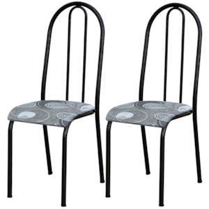 Kit 02 Cadeiras Tubular America 056 Cromo Preto Assento Pará ARTEF