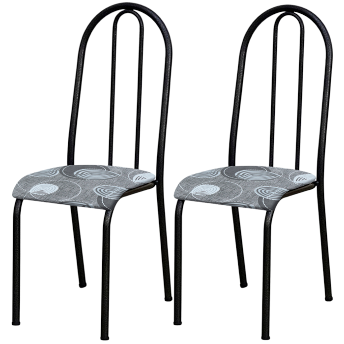 Kit 02 Cadeiras Tubular America 056 Cromo Preto Assento Pará ARTEF