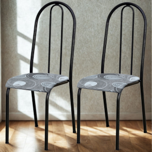 Kit 02 Cadeiras Tubular America 056 Cromo Preto Assento Pará ARTEF