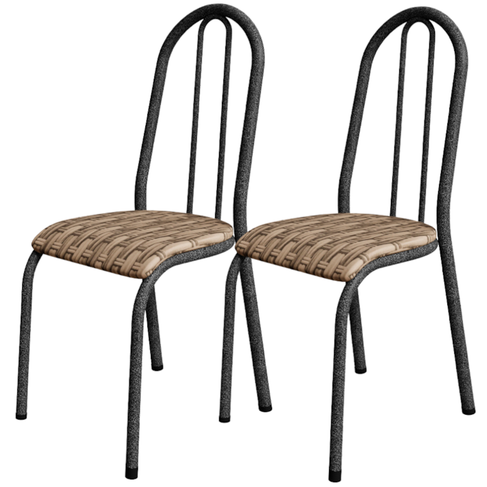 Kit 02 Cadeiras Tubular America 056 Cromo Preto Assento Rattan ARTEF