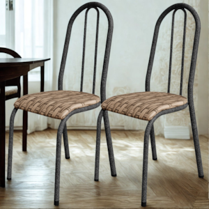 Kit 02 Cadeiras Tubular America 056 Cromo Preto Assento Rattan ARTEF