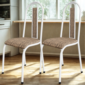 Kit 02 Cadeiras  Tubular America 058 Branco Assento Rattan ARTEF