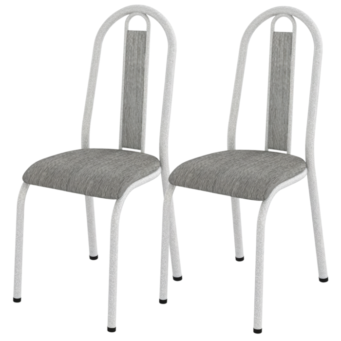 Kit 02 Cadeiras Tubular America 058 Cromo Branco Assento Grafiato ARTEF