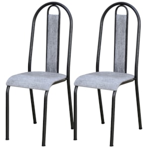 Kit 02 Cadeiras Tubular America 058 Cromo Preto Assento Grafiato ARTEF