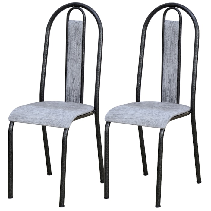 Kit 02 Cadeiras Tubular America 058 Cromo Preto Assento Grafiato ARTEF