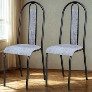 Kit 02 Cadeiras Tubular America 058 Cromo Preto Assento Grafiato ARTEF