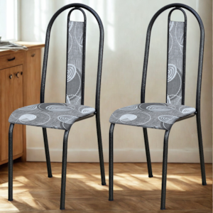 Kit 02 Cadeiras Tubular America 058 Cromo Preto Assento Pará ARTEF