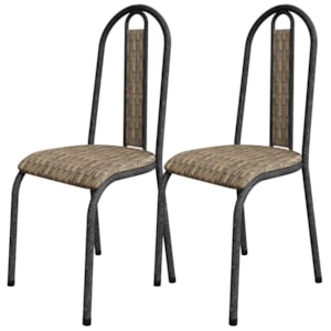 Kit 02 Cadeiras Tubular America 058 Cromo Preto Assento Rattan ARTEF