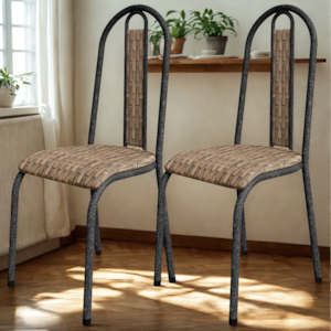 Kit 02 Cadeiras Tubular America 058 Cromo Preto Assento Rattan ARTEF