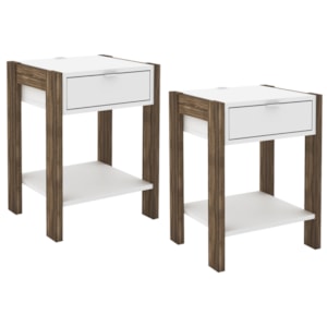 Kit 02 Mesa de Cabeceira Com Tomada 1 Gaveta AZ1016 Branco Nogal Tecno Mobili Kit 02 Mesa de Cabeceira Com Tomada 1 Gaveta AZ1016 Branco Nogal Tecno Mobili