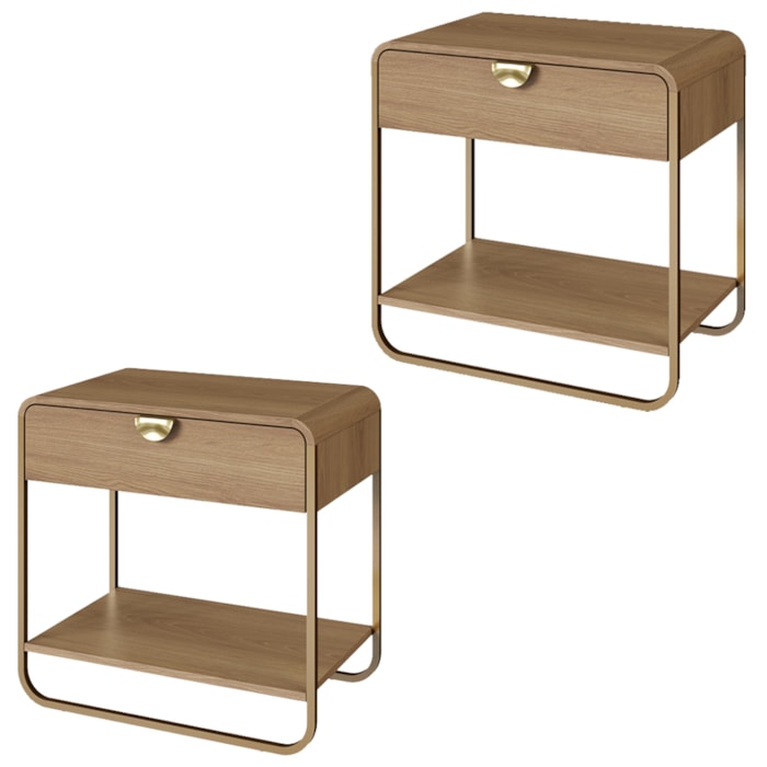 Kit 02 Mesas De Cabeceira 1G Organica 60 cm 28061 Hanover Dourado Artesano