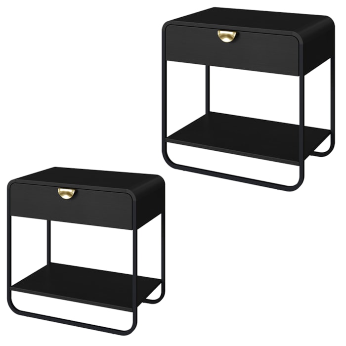 Kit 02 Mesas De Cabeceira 1G Organica 60 cm 28061 Nero Preto Artesano