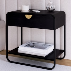 Kit 02 Mesas De Cabeceira 1G Organica 60 cm 28061 Nero Preto Artesano
