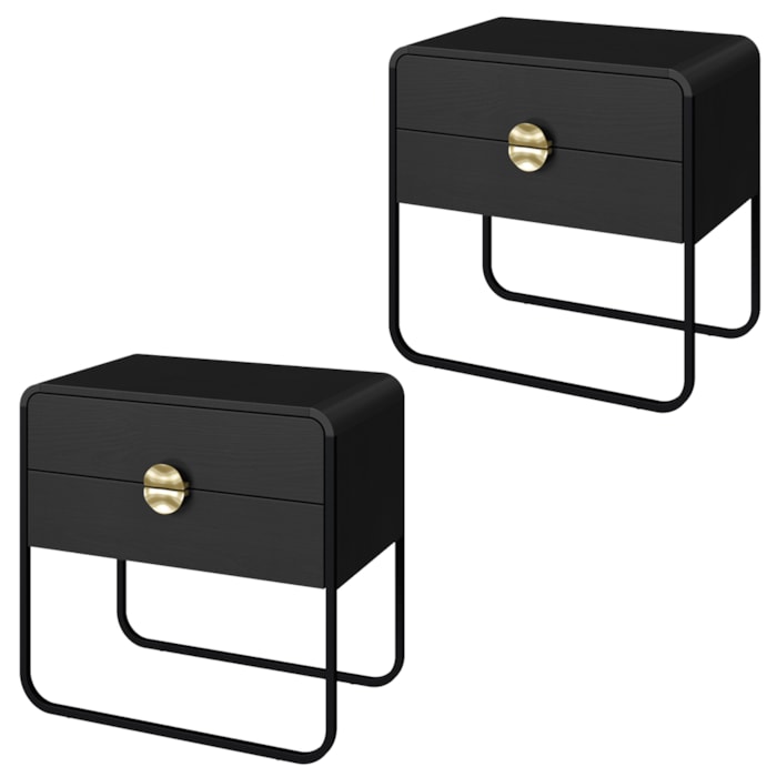 Kit 02 Mesas De Cabeceira 2G Organica 60 cm 28062 Nero Preto Artesano