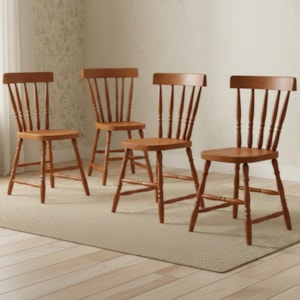 Kit 04 Cadeiras Madeira Macica Pes Torneados 150LB Mell Brilho Marjori