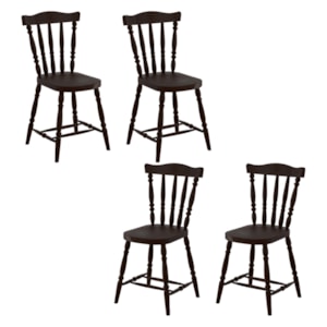 Kit 04 Cadeiras Madeira Macica Pés Torneados 250EA Castanho Acetinado Marjori