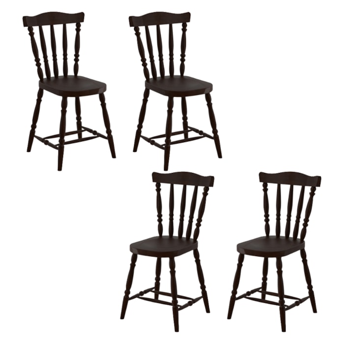 Kit 04 Cadeiras Madeira Macica Pés Torneados 250EA Castanho Acetinado Marjori