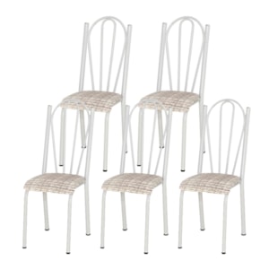 Kit 05 Cadeiras Tubular Branca 021 Assento Rattan