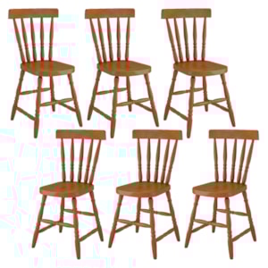 Kit 06 Cadeiras Madeira Macica Pes Torneados 150LB Mell Brilho Marjori