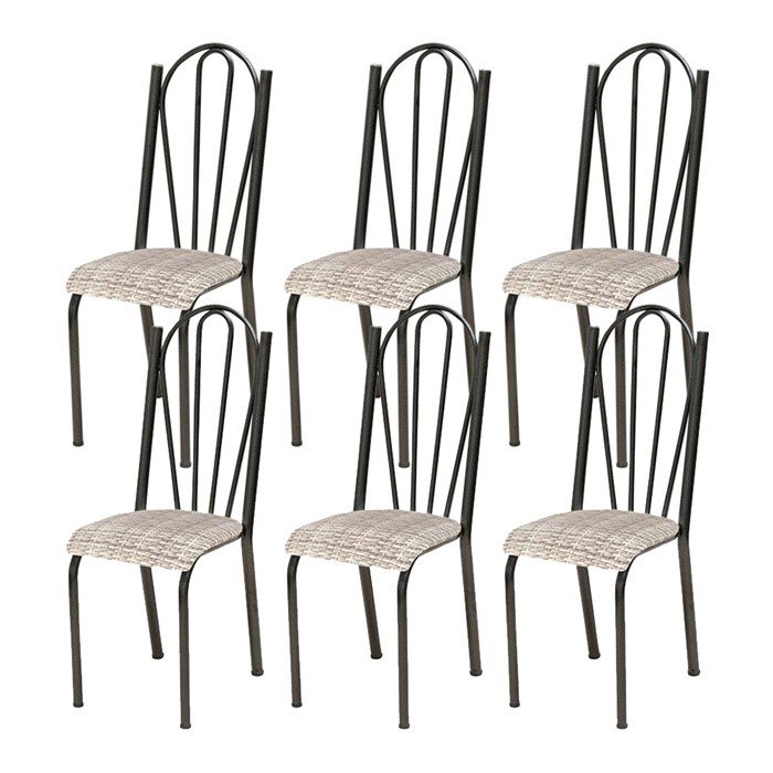 Jogo de Cadeiras para Cozinha - Kit com 4 Cadeiras Cromo Preto - Assento  Preto Florido - Artefamol